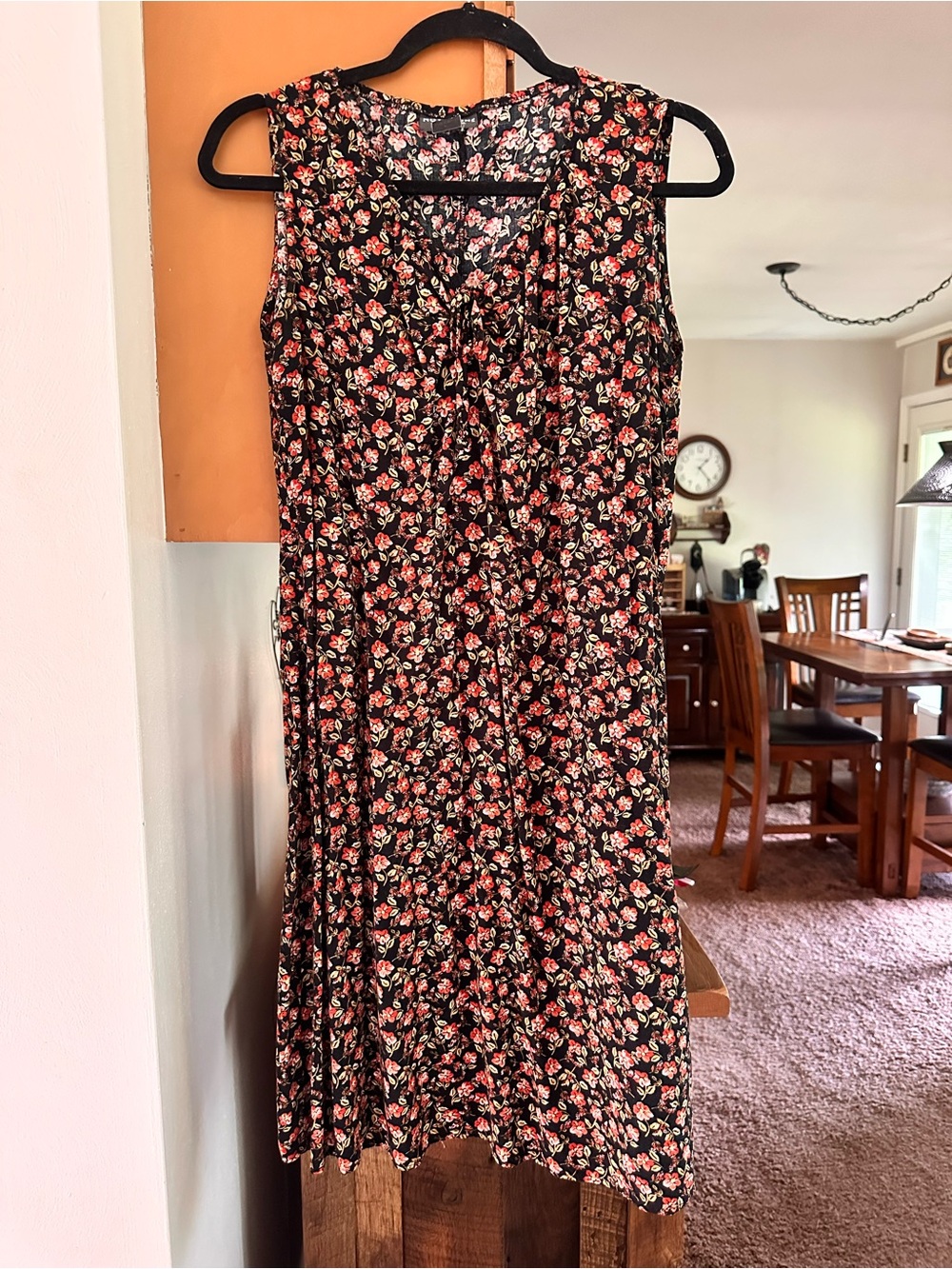 Notations Black Floral Sleeveless Midi Dress with Pink and Cream Blooms